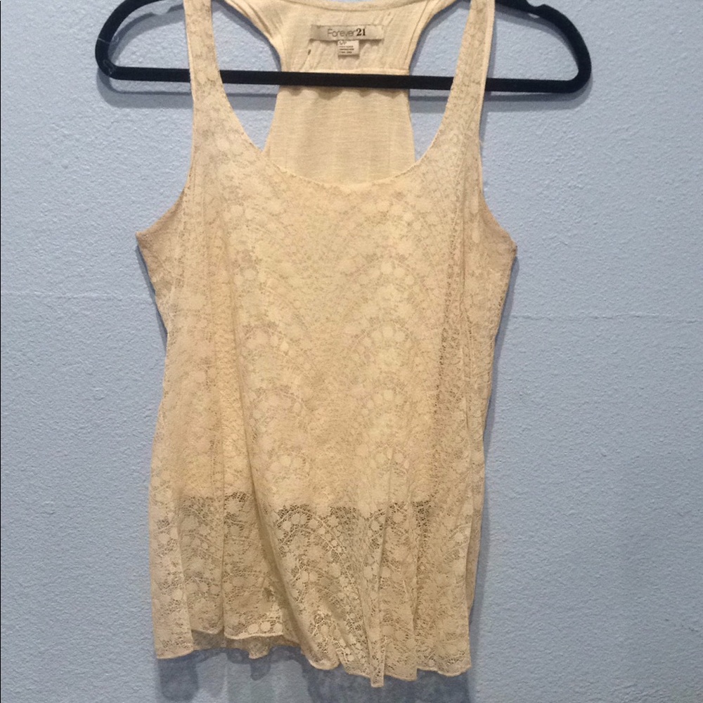 FOREVER 21 cream lace half crop top